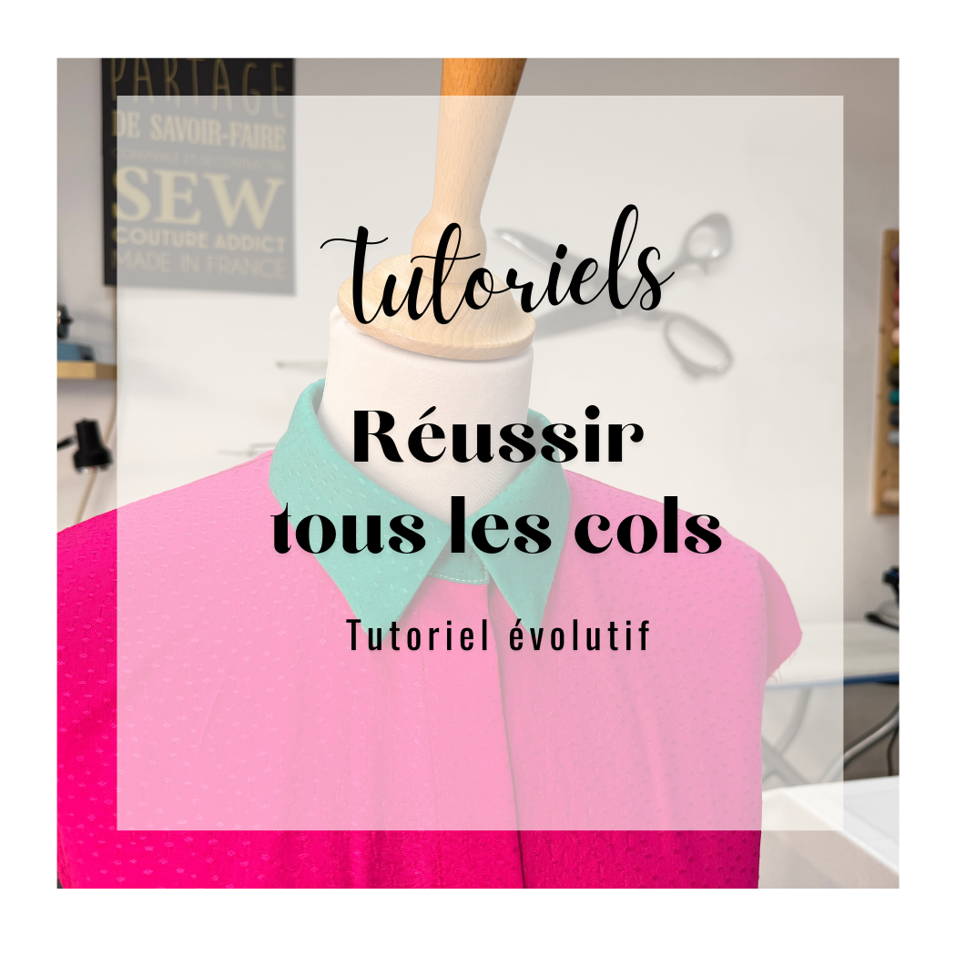 photo d'un chemisier rose avec un col vert, titre en haut : "premier de la série sur les cols" tutoriel sur le col de chemisier Bordeaux Nantes Lille Marseille Paris Strasbourg La Rochelle Langon La Réole Marmande